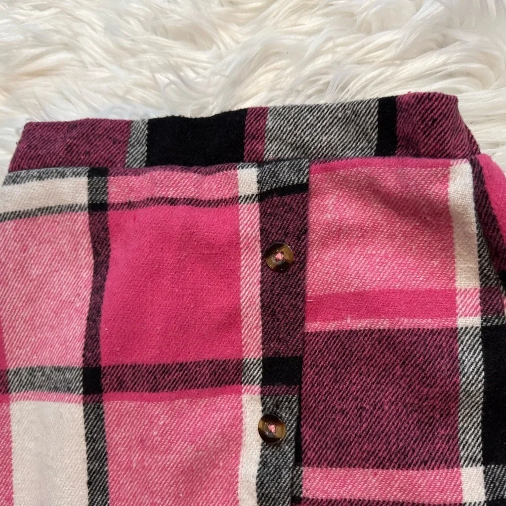 SHEIN Girls Pink Plaid A-Line Skirt Size 9Y Button‎ Front Elastic Waist